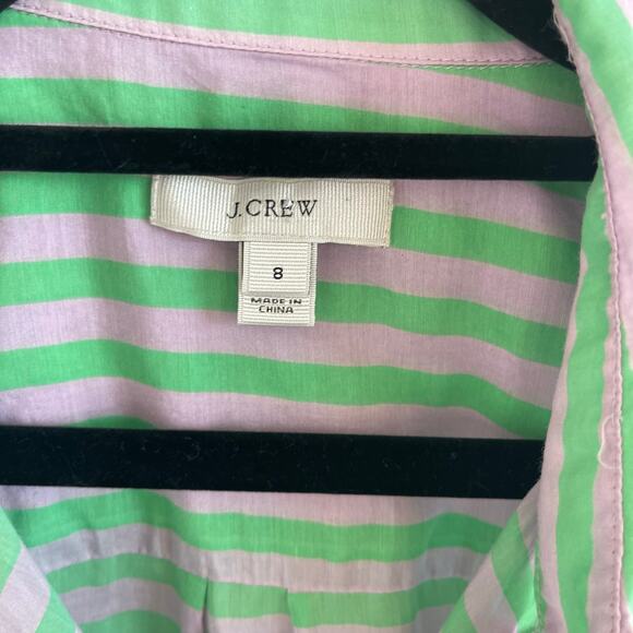 J. Crew Striped Green & Purple Silk Blend Popover Top Blouse Women’s - Size 8 - Picture 2 of 4